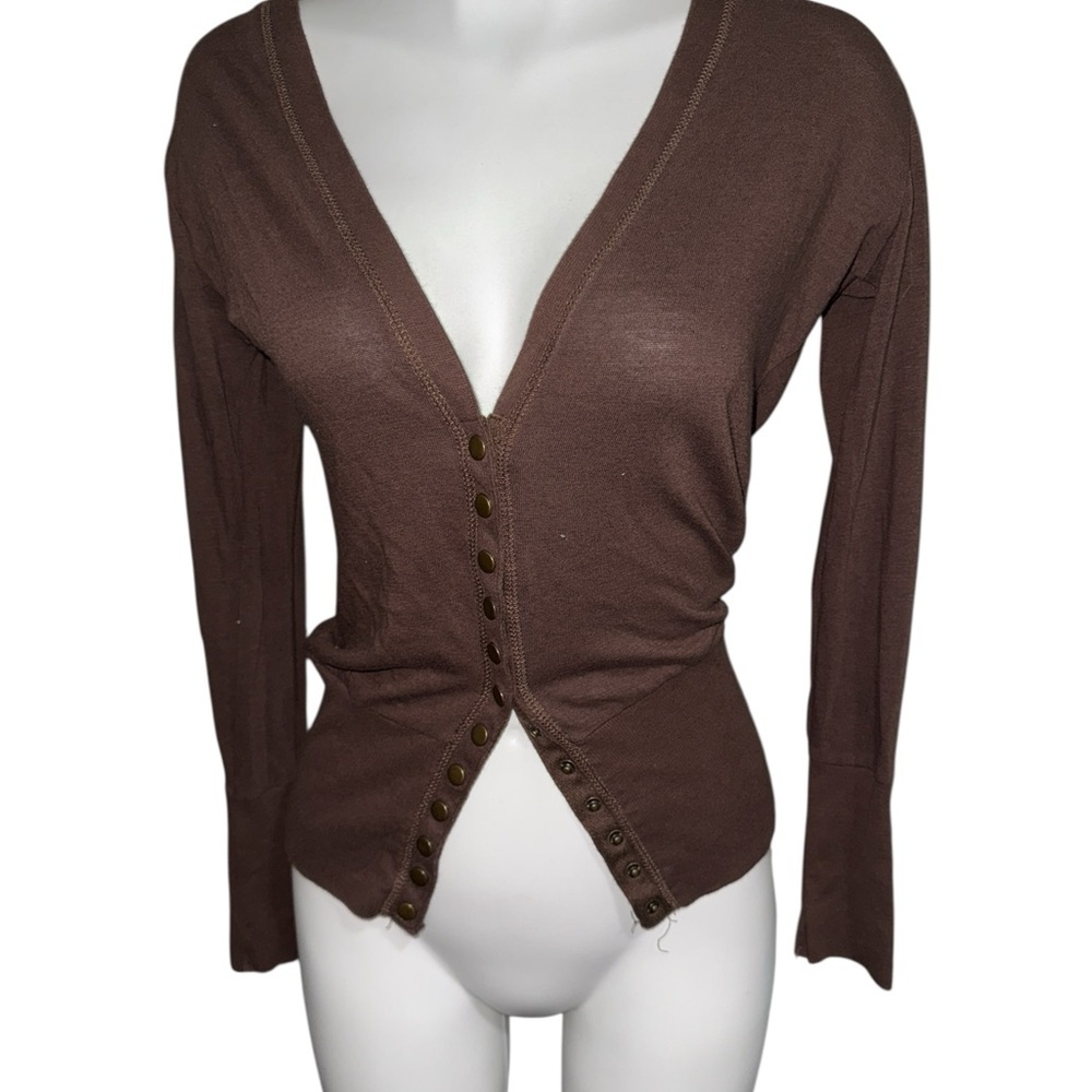 Color Story Brown snap front Cardigan, lightweight, soft, size Medium
